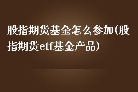 股指期货基金怎么参加(股指期货etf基金产品)