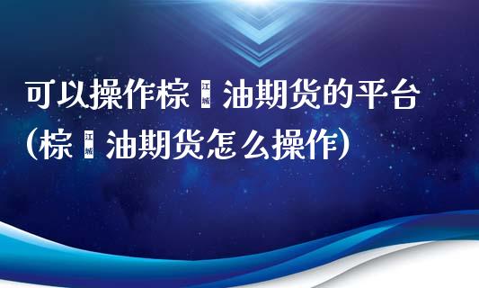 可以操作棕榈油期货的平台(棕榈油期货怎么操作)