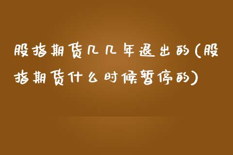 股指期货几几年退出的(股指期货什么时候暂停的)