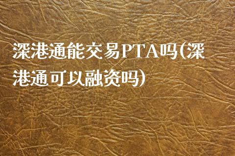 深港通能交易PTA吗(深港通可以融资吗)