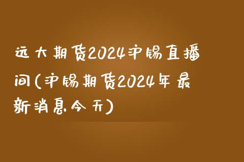 远大期货2024沪锡直播间(沪锡期货2024年最新消息今天)