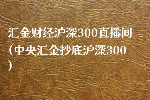 汇金财经沪深300直播间(中央汇金抄底沪深300)