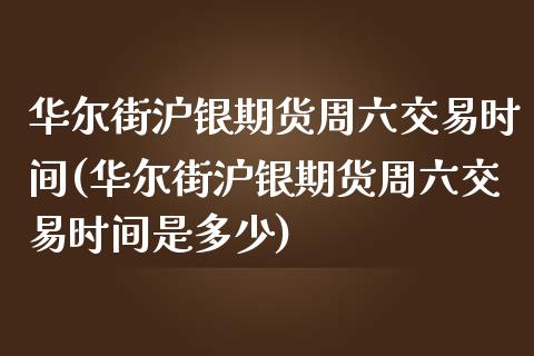 华尔街沪银期货周六交易时间(华尔街沪银期货周六交易时间是多少)